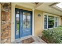 Close up of the front door with glass detailing and stone accents at 3102 Cecelia Dr, Apopka, FL 32703