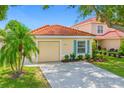 Inviting one-story home with red tile roof, complemented by lush landscaping and a well-maintained lawn at 2422 Condado Ct, Kissimmee, FL 34743