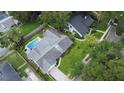 Aerial view of a home with a swimming pool and large backyard, with mature trees providing shade and privacy at 448 Stonewood Ln, Maitland, FL 32751