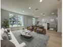 Bright, open-concept living room featuring modern furnishings and hardwood flooring at 910 Flamingo Dr, Leesburg, FL 34748