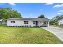 Charming single-story home with a modern white exterior, covered entry, and well-maintained lawn at 36 Morning Glory Dr, Debary, FL 32713