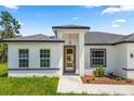 Charming single story home featuring a modern-style front door and tidy landscaping at 6421 Sw 151St Loop, Ocala, FL 34473