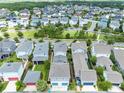 An aerial view of a residential neighborhood featuring a grid layout, diverse home styles, and well-maintained lawns at 8290 Nemours Pkwy, Orlando, FL 32827