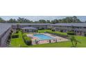Community pool area surrounded by lush greenery, landscaping, and lounge chairs at 1100 E Caroline St # 204, Tavares, FL 32778