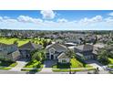 Wide aerial view of a neighborhood with houses, green spaces, and blue skies at 13924 Jomatt Loop, Winter Garden, FL 34787