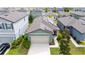 An aerial view of a single-Gathering home featuring solar panels and a well-manicured lawn at 2249 Litchfield Loop, Deland, FL 32720