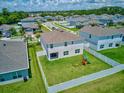 An aerial view of a home with a fenced yard and playground set in a Gathering-friendly neighborhood at 2149 Tudor Rose Dr, Sanford, FL 32773