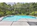 Inviting screened-in pool area with a hot tub, surrounded by lush landscaping and providing a private backyard oasis at 604 Timberwilde Ct, Winter Springs, FL 32708
