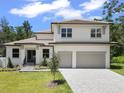 Charming two-story house with a well-manicured lawn, a modern color scheme, and a spacious two-car garage at 523 Sanctuary Golf Pl, Apopka, FL 32712