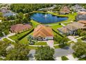 An aerial view of the house in a community near a pond and green landscaping at 9821 Caroline Park Dr, Orlando, FL 32832