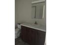 Cozy bathroom with a vanity, white countertop, and a mirrored cabinet at 45814 Lake St, Paisley, FL 32767