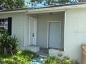 View of the front entrance, including two exterior doors, with a small porch and stone steps at 1047 Clay Blvd, Eustis, FL 32726