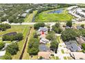 Property aerial view showcasing a serene neighborhood near a natural pond and walking trail at 7939 Winter Song Dr, Orlando, FL 32825