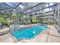 Enclosed pool area featuring a beautifully tiled pool, lounge chairs, and a view of the greenery at 413 Harbour Oaks Pointe Dr, Edgewood, FL 32809