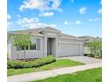 Beautiful one-story home featuring well-manicured lawn, gray shutters and a two car garage with paved driveway at 4266 Wrangler Ln, Mascotte, FL 34753