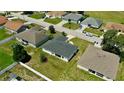 Aerial view of a quiet residential street lined with well-maintained homes and green lawns at 130 Winsor Ave, Davenport, FL 33837