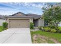 Charming single-story home featuring a two-car garage and beautifully landscaped front yard with flowering tree at 340 Pheasant Dr, Haines City, FL 33844
