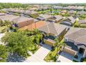 Expansive aerial view of the home in a neighborhood showcasing lush landscaping and nearby community amenities at 2515 Dharma Cir, Kissimmee, FL 34746