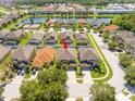 Great aerial view of the home in a Gathering-friendly neighborhood with a community lake and mature trees at 2515 Dharma Cir, Kissimmee, FL 34746