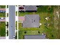 An aerial view of the property showcasing its location within a residential neighborhood, landscaping, and proximity to nearby street at 1588 Sky Lakes Dr, St Cloud, FL 34769