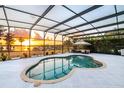 Private pool with screened enclosure and views of lake at sunset at 5552 Remsen Cay Ln, Windermere, FL 34786