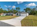 Inviting home with white exterior, dark accents, a long driveway, and well-manicured lawn at 6291 Sw 133Rd Street Road, Ocala, FL 34473
