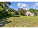 Spacious, grassy backyard with mature trees and partial view of a single story home at 146 Mills Rd, Deland, FL 32724