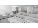 A bright, open-concept living area with neutral-toned sofas and lots of natural light showcases a contemporary aesthetic at 3984 Mayhill Loop, Eustis, FL 32736