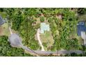 Aerial view of a wooded property with mature trees and a red outline of the lot at 1908 S Farm Rd, Deland, FL 32720