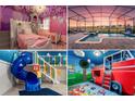 Real estate showcase of themed ' bedrooms and a gorgeous outdoor pool, perfect for Gathering fun and relaxation at 2907 Fable St, Kissimmee, FL 34746