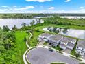 Aerial view showcasing the home's location near a lake and park, with a cul-de-sac street at 6905 Cucamelon Ct, Windermere, FL 34786