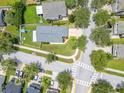 Aerial view of a home with a well-maintained lawn, mature trees, and surrounding neighborhood at 1531 Tiverton Blvd, Winter Garden, FL 34787