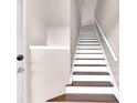 Bright staircase with wood steps, white risers, and handrail creating a modern, clean design at 4356 S Kirkman Rd # 514, Orlando, FL 32811
