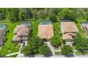 Aerial view of a home featuring a private, screened-in pool and backyard in a serene, wooded neighborhood at 9110 Stromboli Ct, Kissimmee, FL 34747