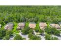 Aerial view of the neighborhood featuring homes with well-maintained yards and partial tree coverage at 9110 Stromboli Ct, Kissimmee, FL 34747