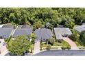 Wide aerial shot of a neighborhood featuring well-maintained homes surrounded by verdant trees and greenery at 2342 Northumbria Dr, Sanford, FL 32771