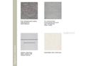 Materials board featuring carpet, tile, white shaker cabinets and quartz pebble white countertops at 2580 Penguin Blvd, Davenport, FL 33837