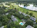 Wider aerial view showing community, golf course, and lake at 567 Midway Trak # H102, Ocala, FL 34472