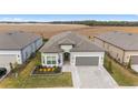 One-story home with gray exterior, two-car garage, and landscaped yard; aerial view at 9229 Sw 52Nd Place Rd, Ocala, FL 34481