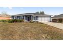 Front view of a gray house with a garage and landscaping at 6695 Sw 64Th Ter, Ocala, FL 34476