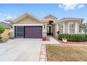 Tan house with brown doors, landscaping, and a two-car garage at 7358 Sw 101St Ave, Ocala, FL 34481