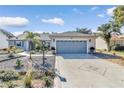 House exterior featuring a gray garage door and well-maintained landscaping at 3923 Manor Oaks Ct, Leesburg, FL 34748