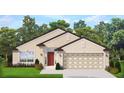 Rendering of a single-story home with a tan exterior, red door, and attached garage at 4429 Sw 90Th Pl, Ocala, FL 34476