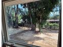View from the window showing a spacious backyard with mature trees and partial fence at 7 Nw 45Th Loop, Ocala, FL 34470