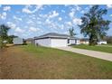 A spacious backyard features a lush green lawn, a modern home, and a storage shed at 14560 Sw 25Th Ter, Ocala, FL 34473