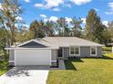 Well-maintained single-Gathering home with a lush front lawn, attached garage, and neutral gray paint at 206 Emerald Rd, Ocala, FL 34472