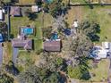Aerial view showcasing the property, including pool, yard, and neighborhood at 10376 Se 43Rd Ct, Belleview, FL 34420