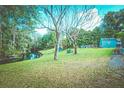 The expansive backyard with lush green grass and pond offers a serene escape for relaxation and recreation at 9795 Ne 303Rd Ave, Salt Springs, FL 32134