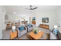 Bright, open-concept living space with modern furnishings, a breakfast bar, and a dining area at 10069 Sw 140Th Ave, Dunnellon, FL 34432