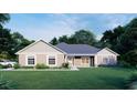 New home exterior with neutral siding, manicured lawn, and lush landscaping at 1972 Nw 85 Loop, Ocala, FL 34475